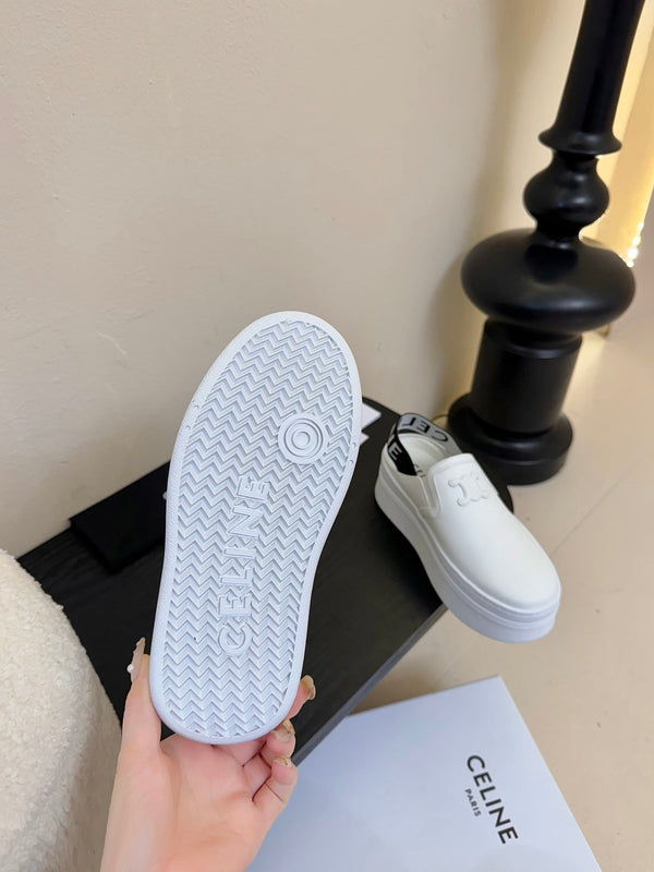 CELINE Block Wedge Mule White Calfskin 235721