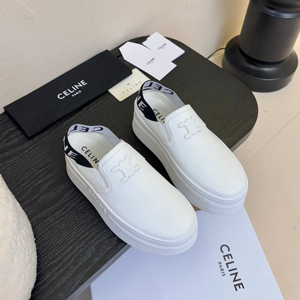 CELINE Block Wedge Mule White Calfskin 235721