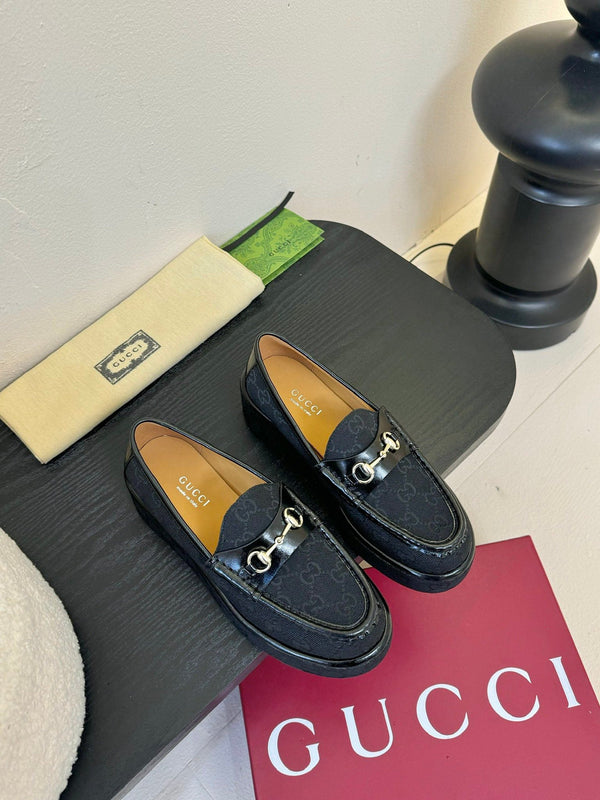 GC 2025 Horsebit Wedge Loafer Navy Blue Canvas Cowhide 296841