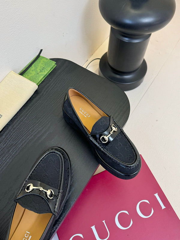 GC 2025 Horsebit Wedge Loafer Navy Blue Canvas Cowhide 296841