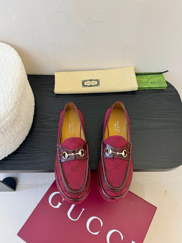 Mocassino con zeppa GC 2025 Horsebit in tela rossa e pelle bovina 296842