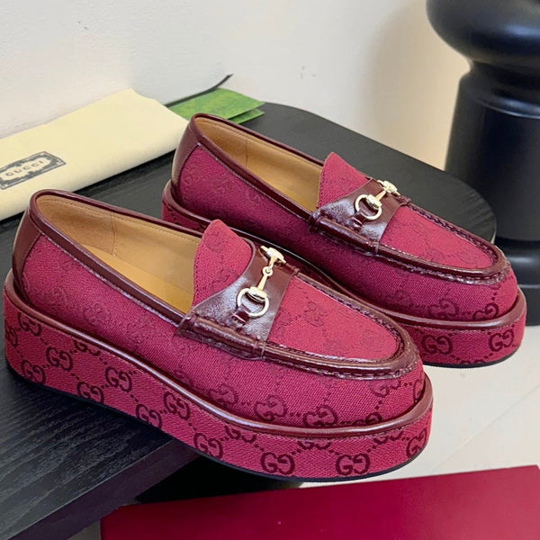 Mocassino con zeppa GC 2025 Horsebit in tela rossa e pelle bovina 296842