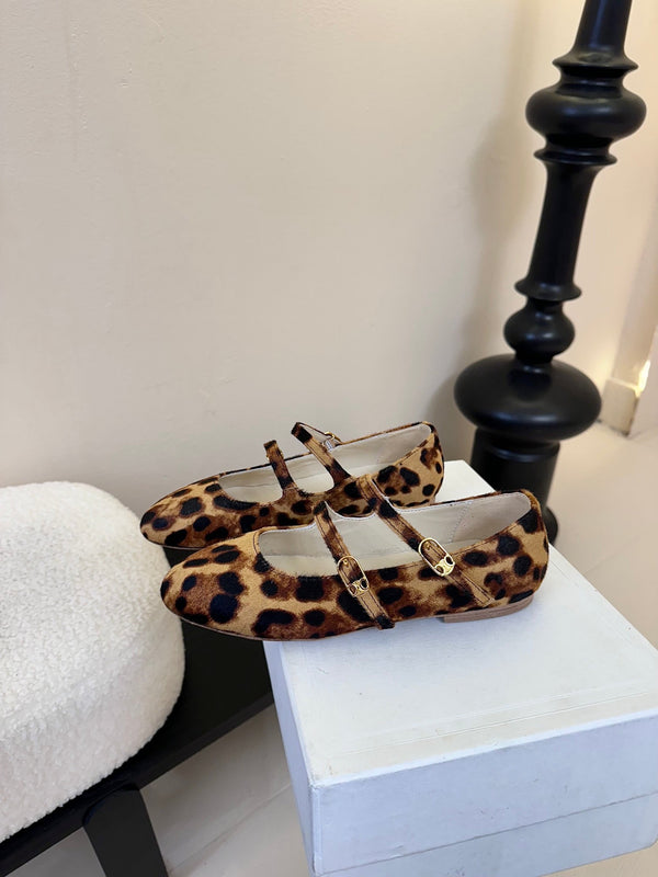CL Les Ballerines Double Strap Ballerina In Leopard Printed Hairy Calfskin 325022