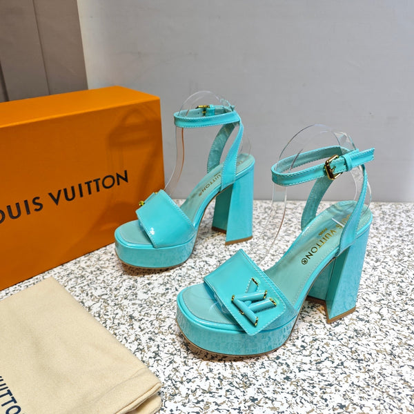 LV Shake Platform Sandal 110mm Turquoise Patent Leather 456138