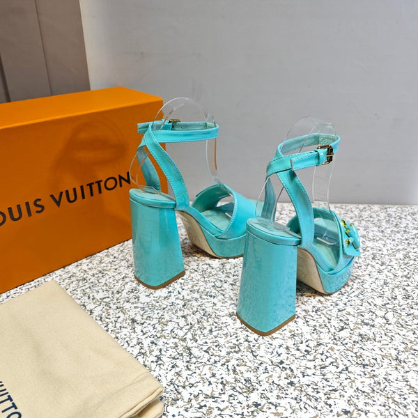 LV Shake Platform Sandal 110mm Turquoise Patent Leather 456138