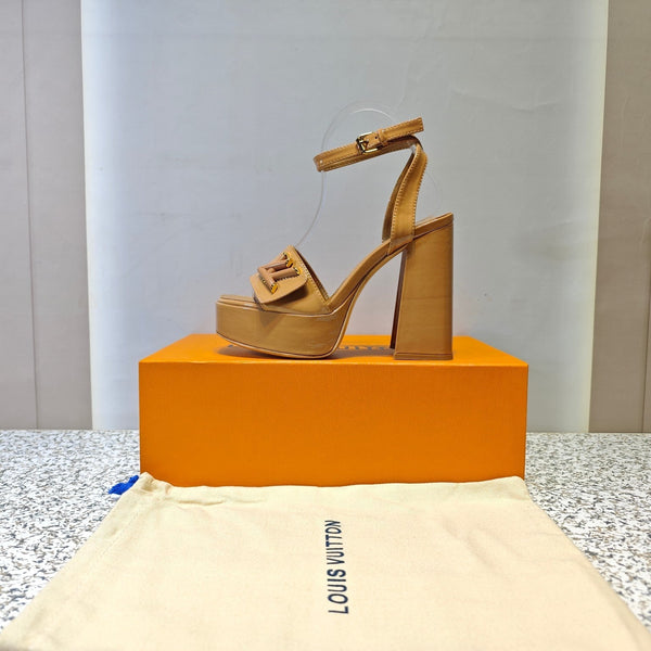 LV Shake Platform Sandal 110mm Brown Patent Leather 456140