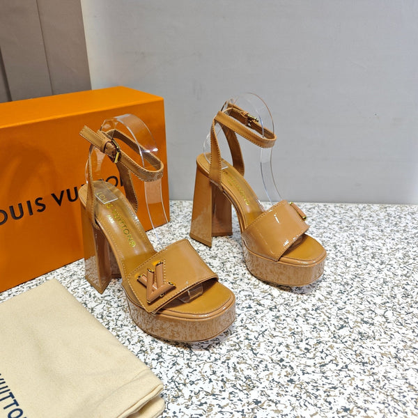 LV Shake Platform Sandal 110mm Brown Patent Leather 456140