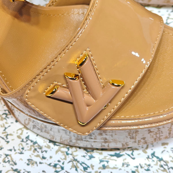 LV Shake Platform Sandal 110mm Brown Patent Leather 456140