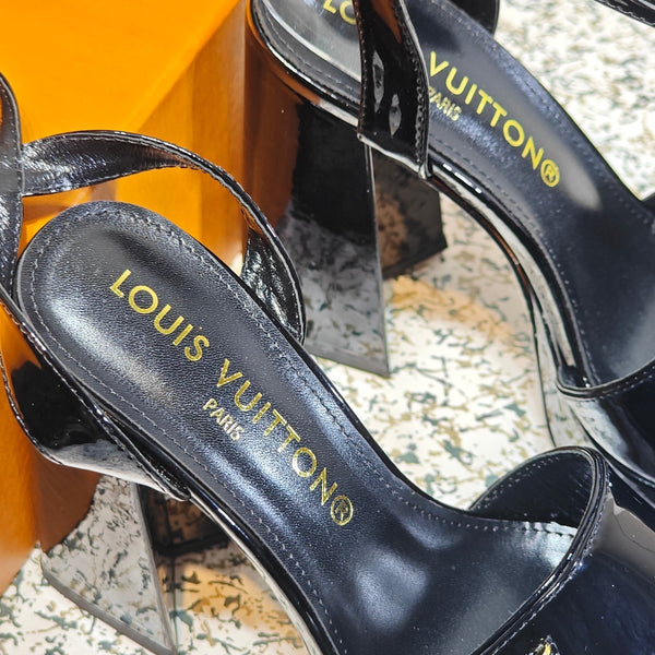 LV Shake Platform Sandal 110mm Black Patent Leather 456141