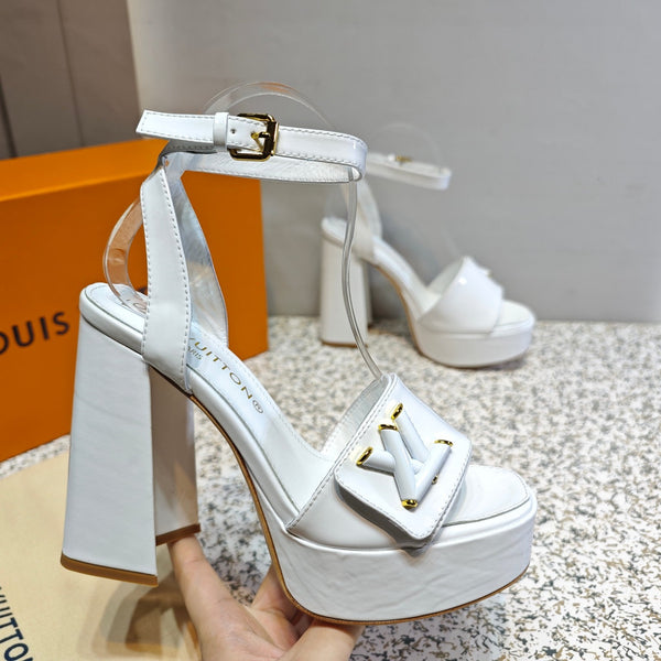LV Shake Platform Sandal 110mm White Patent calf leather 456143