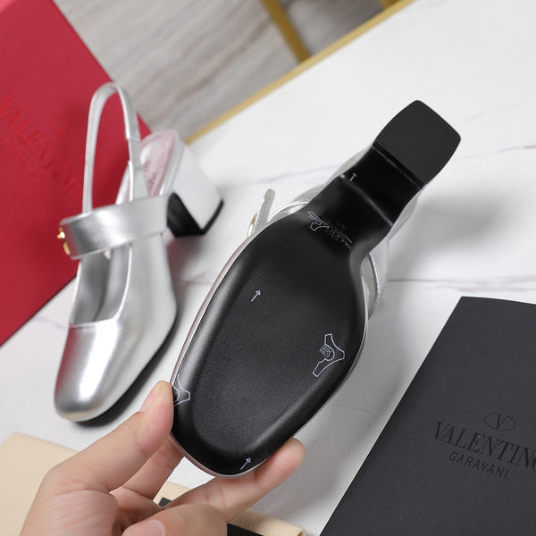 The Bold Edition Vlogo Slingback 65 Deep Mouth Half Drag Heels Pelle di vitello argento