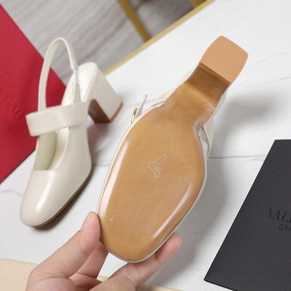 The Bold Edition Vlogo Slingback 65 Deep Mouth Half Drag Heels Pelle di vitello bianca