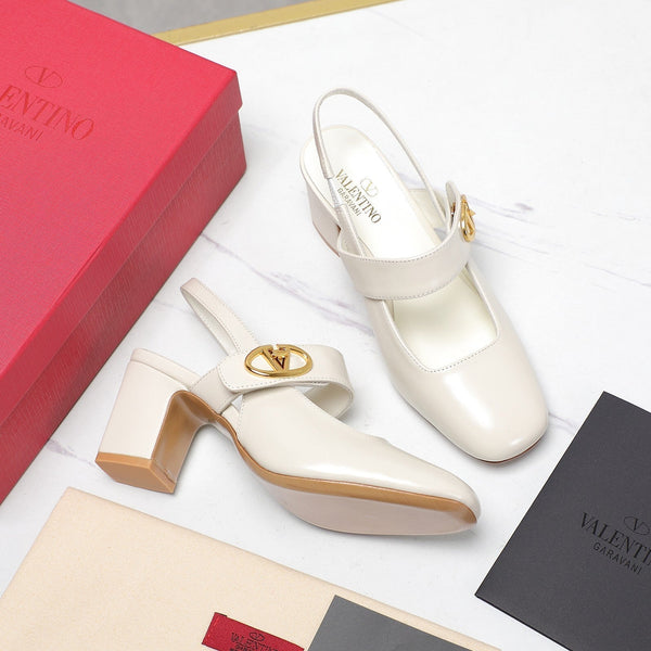 The Bold Edition Vlogo Slingback 65 Deep Mouth Half Drag Heels Pelle di vitello bianca