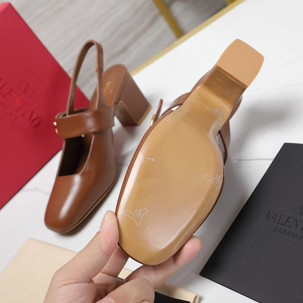 The Bold Edition Vlogo Slingback 65 Deep Mouth Half Drag Heels Marrone Pelle di vitello