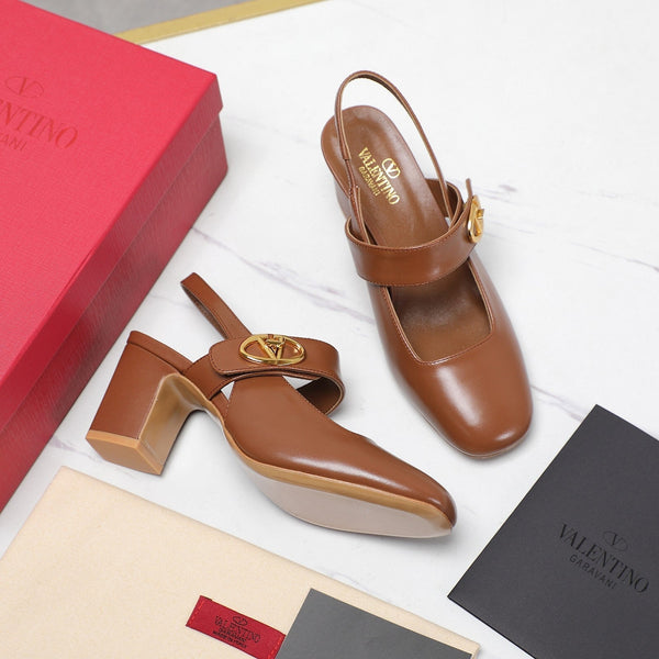 The Bold Edition Vlogo Slingback 65 Deep Mouth Half Drag Heels Marrone Pelle di vitello