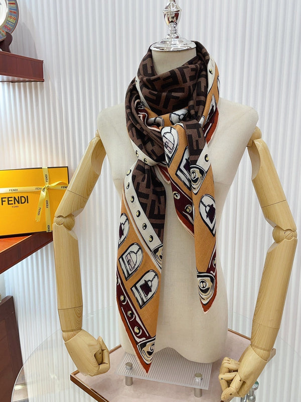 FOULARD 140 CM IN BROWN FF SILK CASHMERE