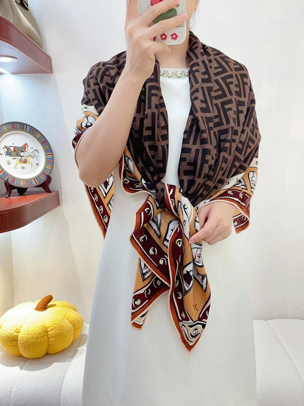 FOULARD 140 CM IN BROWN FF SILK CASHMERE