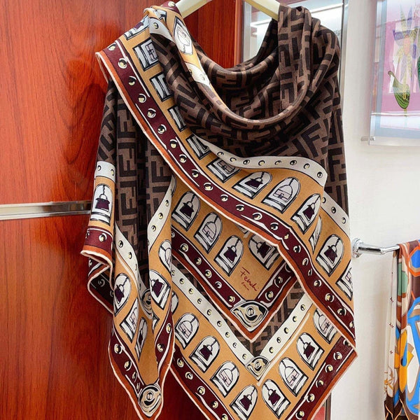 FOULARD 140 CM IN BROWN FF SILK CASHMERE