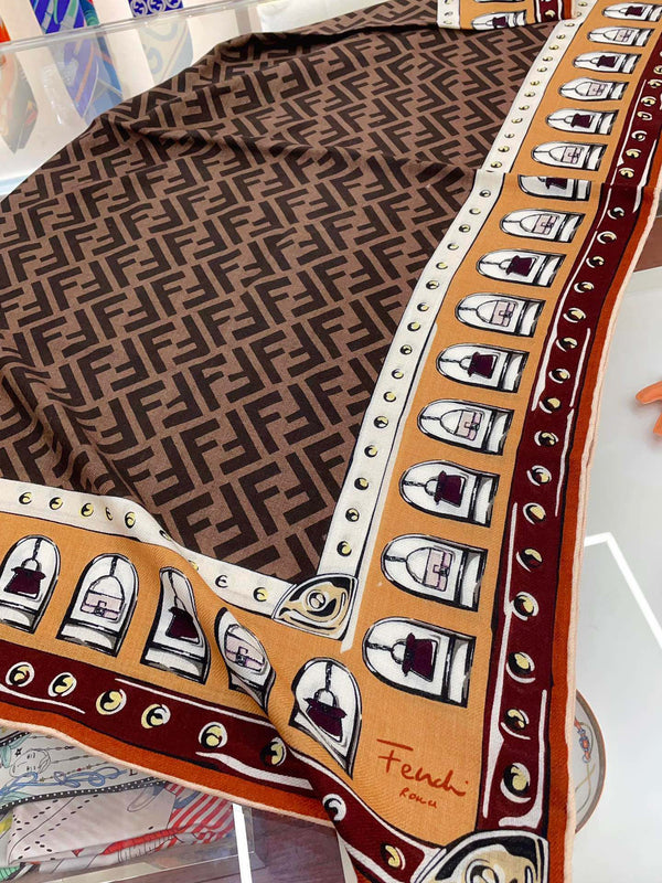 FOULARD 140 CM IN BROWN FF SILK CASHMERE