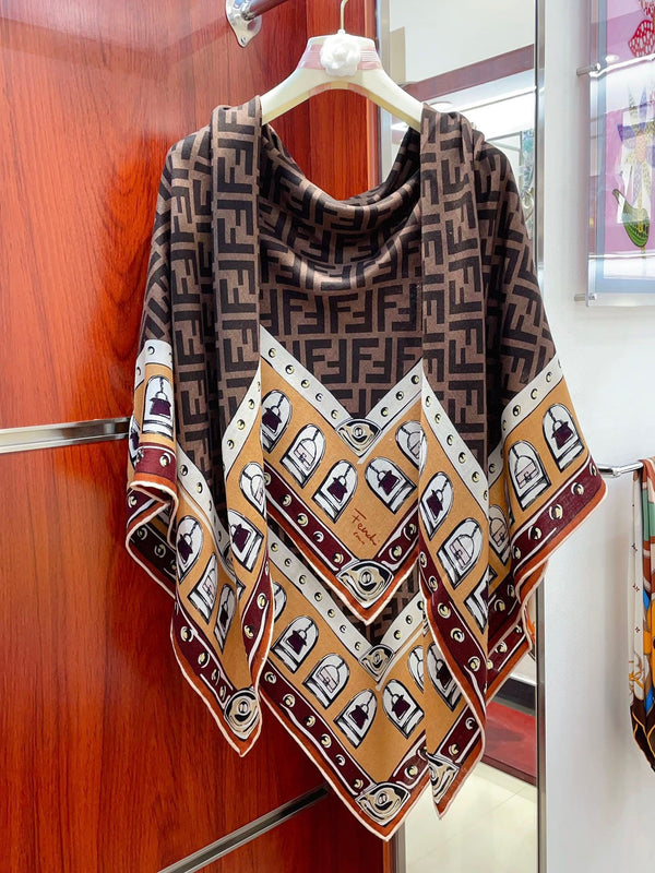 FOULARD 140 CM IN BROWN FF SILK CASHMERE