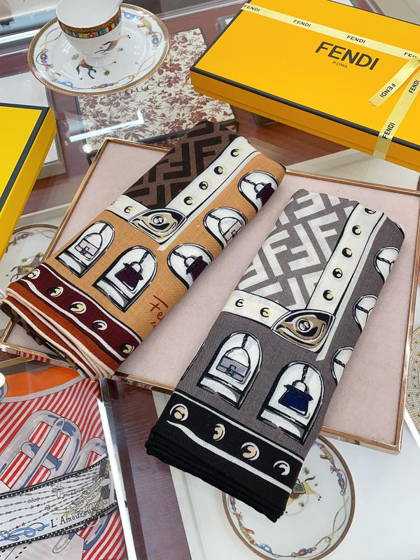 FOULARD 140 CM IN BROWN FF SILK CASHMERE