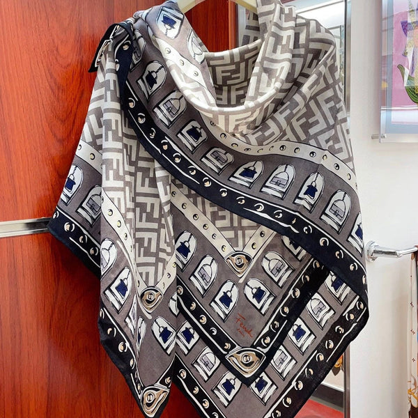 FOULARD 140 CM IN LIGHT GREY FF SILK CASHMERE