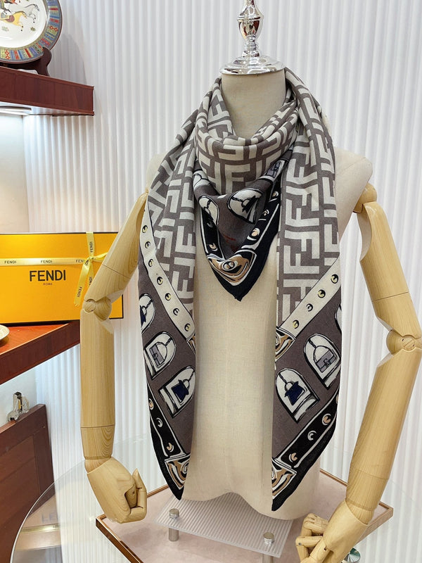 FOULARD 140 CM IN LIGHT GREY FF SILK CASHMERE