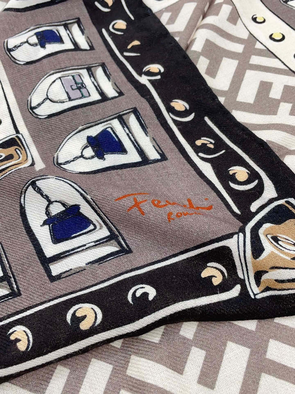 FOULARD 140 CM IN LIGHT GREY FF SILK CASHMERE