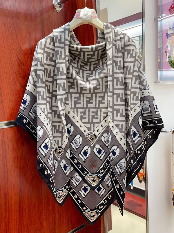 FOULARD 140 CM IN LIGHT GREY FF SILK CASHMERE