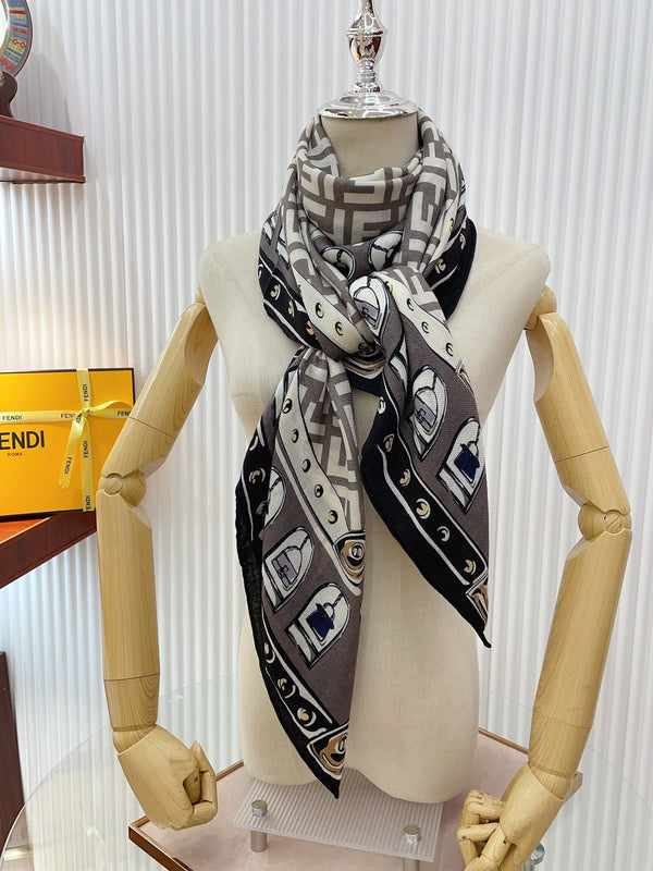 FOULARD 140 CM IN LIGHT GREY FF SILK CASHMERE