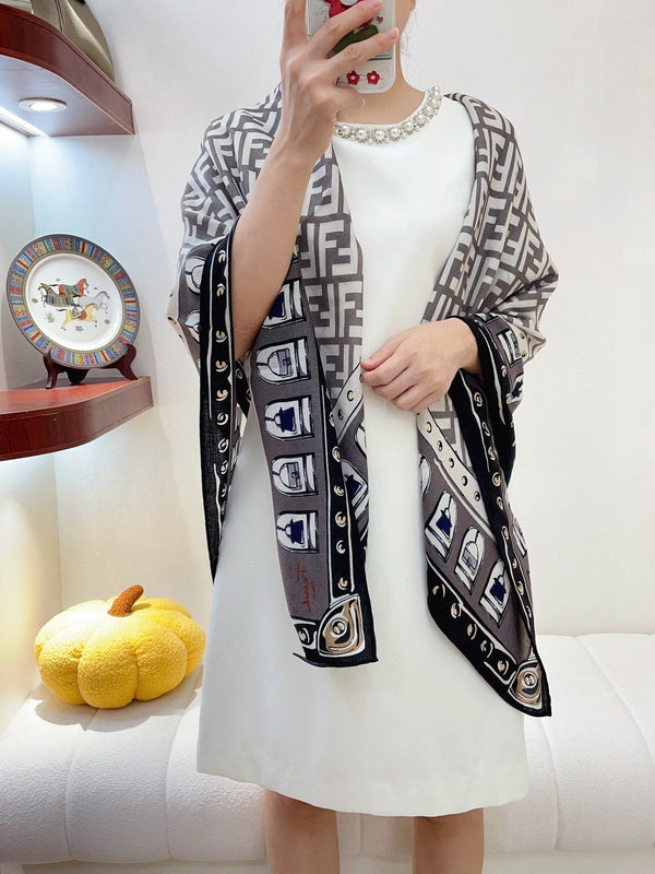 FOULARD 140 CM IN LIGHT GREY FF SILK CASHMERE