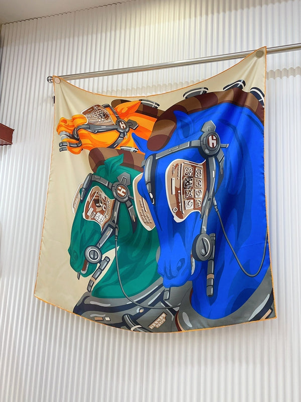 Horse Reality Scarf 90 CM In Colorful Silk Twill 279119