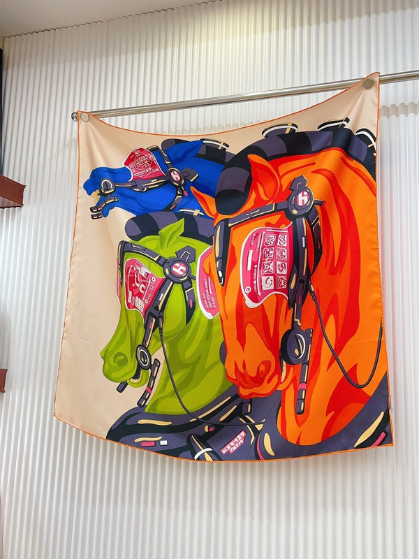 Horse Reality Scarf 90 CM In Colorful Silk Twill  279120