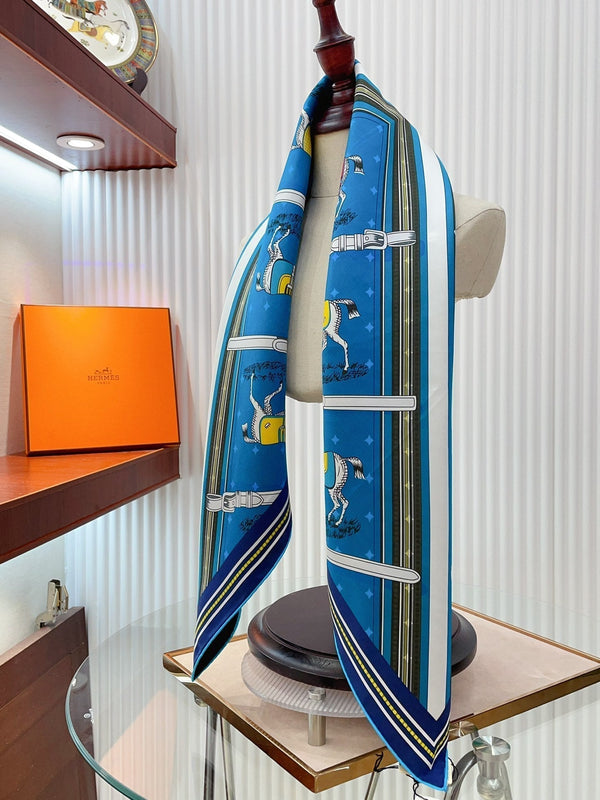 Couvertures Et Tenues De Jour Double Face Scarf 90 CM In Blue Mix Black Colorful Silk 190031