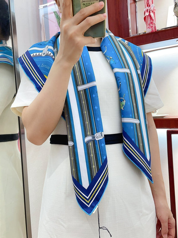 Couvertures Et Tenues De Jour Double Face Scarf 90 CM In Blue Mix Black Colorful Silk 190031