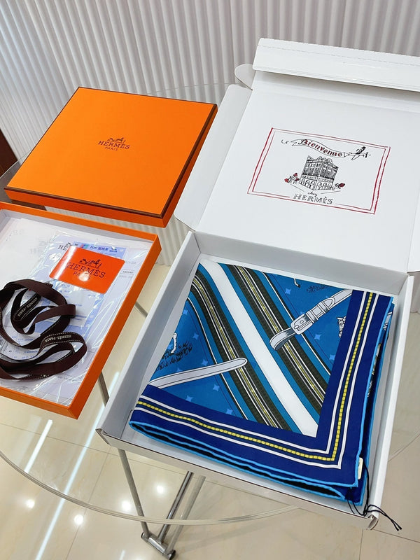 Couvertures Et Tenues De Jour Double Face Scarf 90 CM In Blue Mix Black Colorful Silk 190031