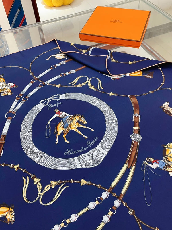 Pampa Scarf 90 CM In Dark Blue Colorful Silk 196204