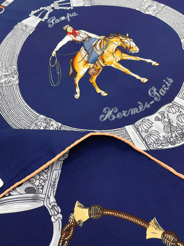 Pampa Scarf 90 CM In Dark Blue Colorful Silk 196204