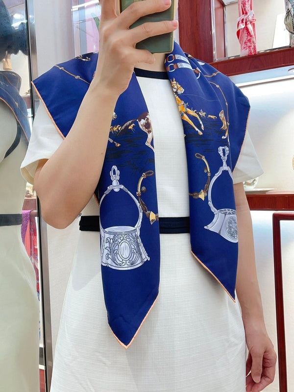 Pampa Scarf 90 CM In Dark Blue Colorful Silk 196204