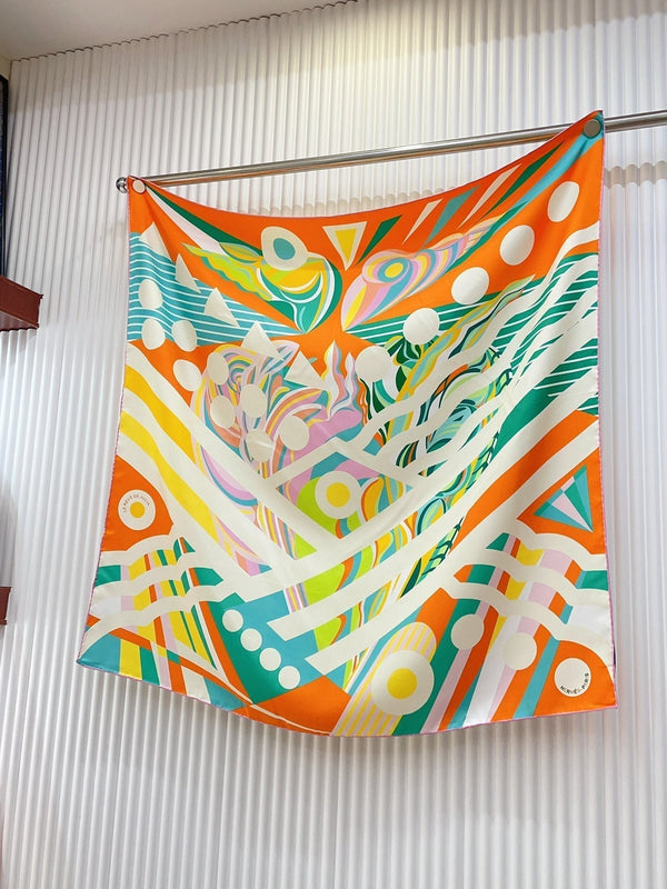 Le Reve De Julia Scarf 90 CM In Orange Colorful Silk Twill 198577