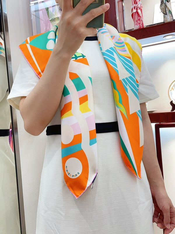 Le Reve De Julia Scarf 90 CM In Orange Colorful Silk Twill 198577