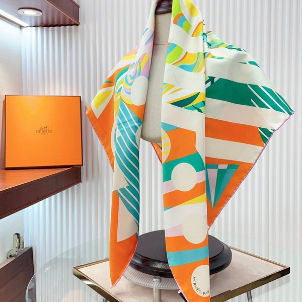 Le Reve De Julia Scarf 90 CM In Orange Colorful Silk Twill 198577