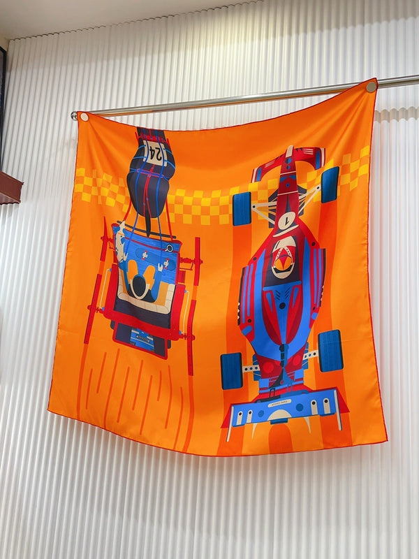 First & Chic Scarf 90 CM In Orange Colorful Silk Twill 202492