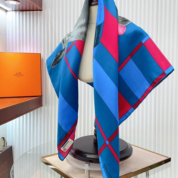 Rocabar De Rire Scarf 90 CM In Blue Colorful Silk Twill 206453