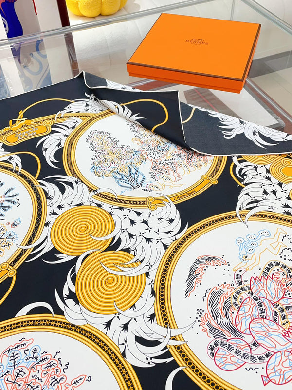 Legende Brodee Scarf 90 CM In Black Colorful Silk Twill 208578