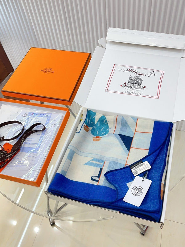 Horse Club Detail Scarf 140 CM In Colorful Cashmere And Silk 217219