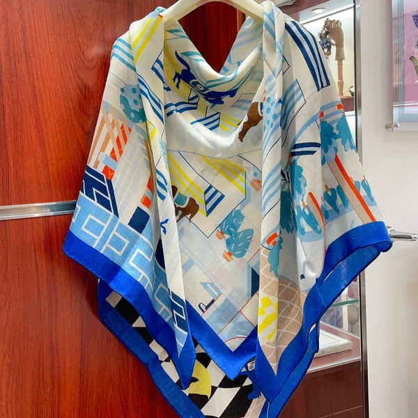 Horse Club Detail Scarf 140 CM In Colorful Cashmere And Silk 217219