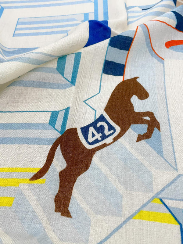 Horse Club Detail Scarf 140 CM In Colorful Cashmere And Silk 217219