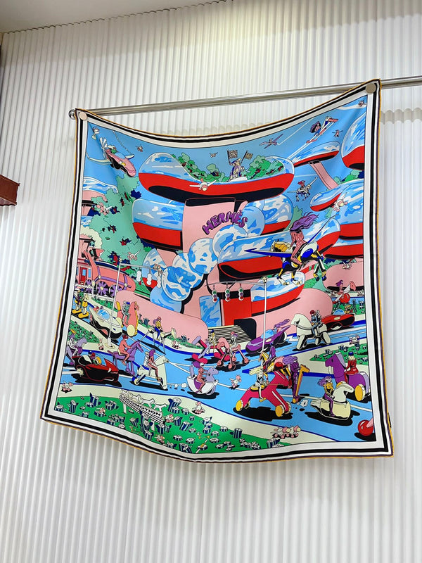 Locomotion Shawl 90 CM In Colorful Silk Twill  225466