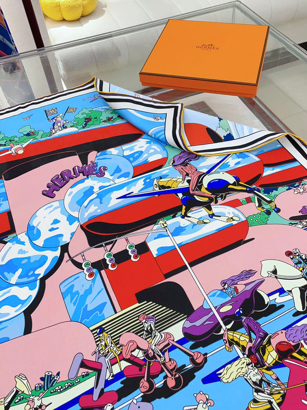 Locomotion Shawl 90 CM In Colorful Silk Twill  225466